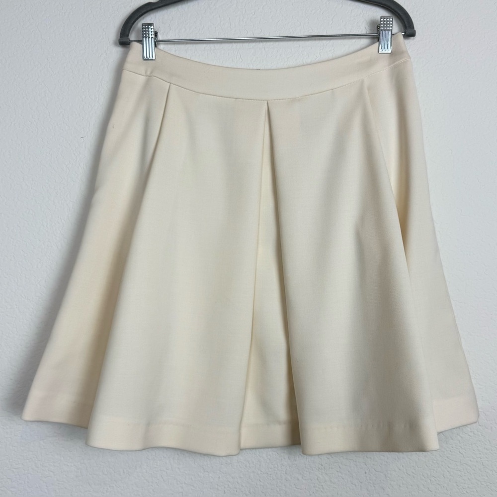 OSMAN Pleated A-Line Wool Cream‎ Skirt